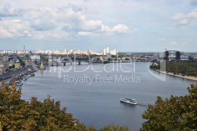 View of the city Kiev and the Dnieper River with a new bridge