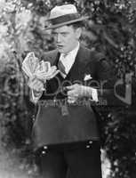 Man with bag full of cash