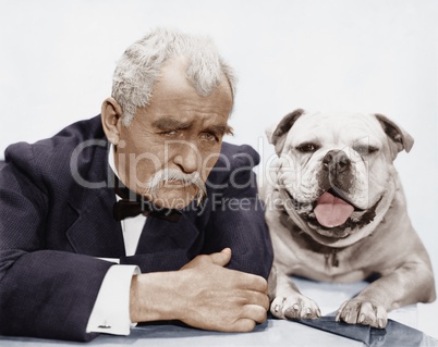 Portrait of man and dog