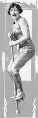 Illustration of woman on pogo stick