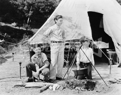 Three boys camping