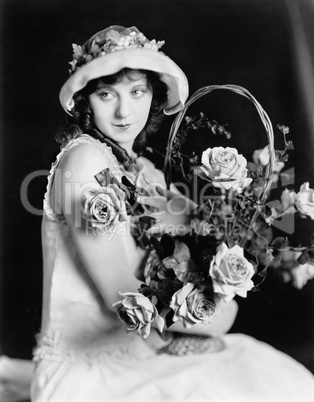 Portrait of woman with flowers