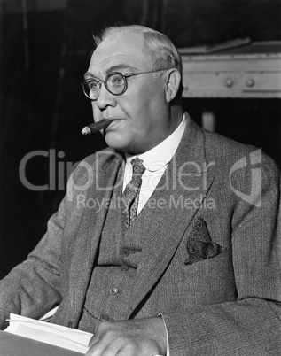 Portrait of businessman smoking cigar