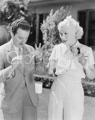 Couple standing together having a conversation