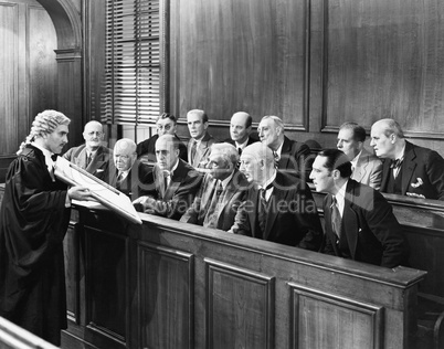 Lawyer showing evidence to the jury