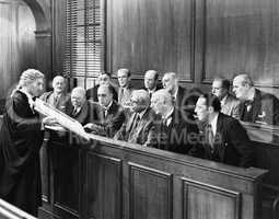 Lawyer showing evidence to the jury