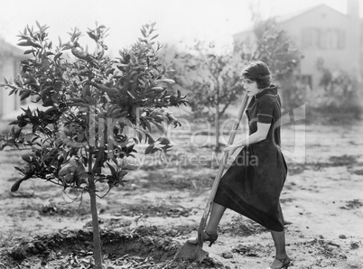 Young woman in a garden doing gardening