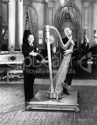 Musician playing a harp