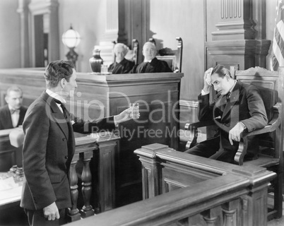 Lawyer and a witness in a courtroom