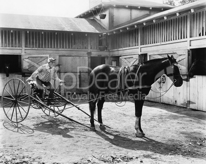 Horse racer sitting on the wagon
