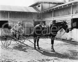 Horse racer sitting on the wagon