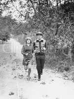 Couple jogging through the country side