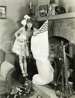 Girl with large Christmas stocking