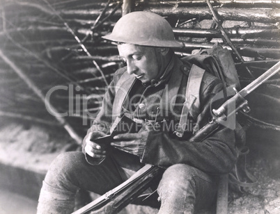 Soldier reading a book