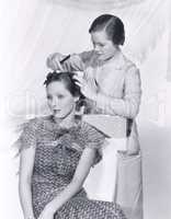 Woman getting her hair done