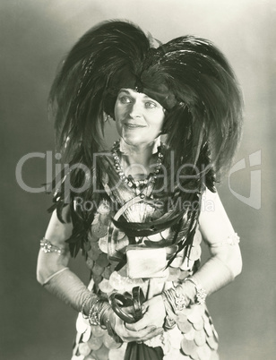 Woman with feathered hat