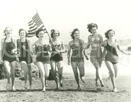 Patriotic women at the beach