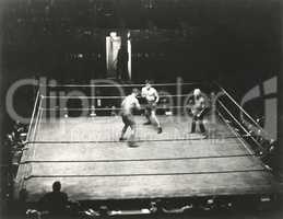 High angle view of boxing match