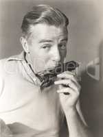 Man playing the harmonica