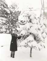 Woman standing by snow covered tree