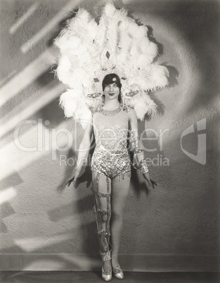 Showgirl in feather headdress