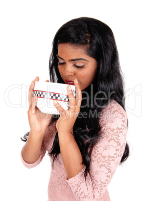 Woman drinking from big bowl.