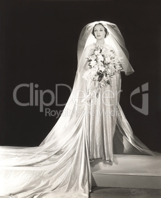 Bride wearing glittery wedding dress