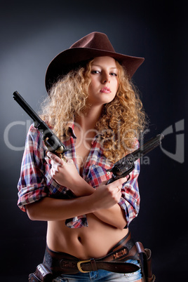 Young Beautiful Woman Dressed In Western Style