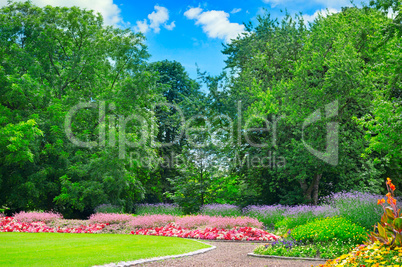 summer park with beautiful flowerbeds summer park with beautiful flowerbeds