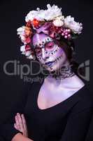 Makeup with Rhinestones and Wreath of Flowers Halloween theme