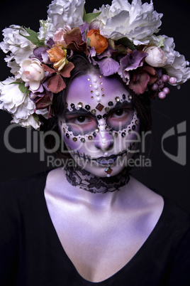Halloween Girl with Rhinestones and Wreath of Flowers
