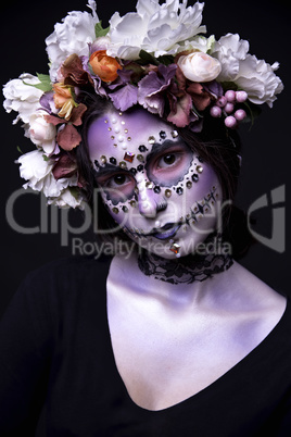 Halloween Model with Rhinestones and Wreath of Flowers