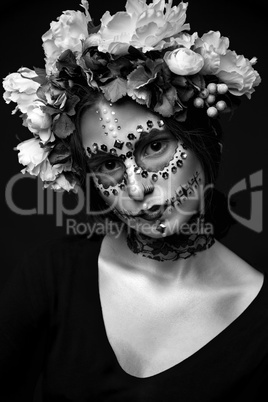 Halloween Model with Rhinestones and Wreath of Flowers