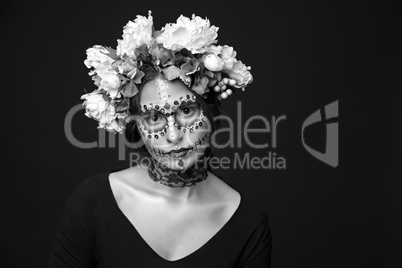 Halloween Model with Rhinestones and Wreath of Flowers