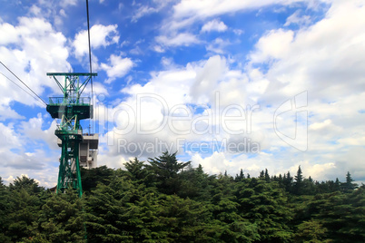 The cable car to the top of the mountain in the resort town.