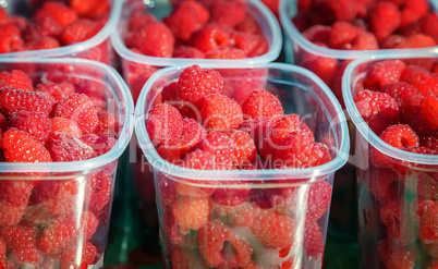 Raspberries in containers for sale.