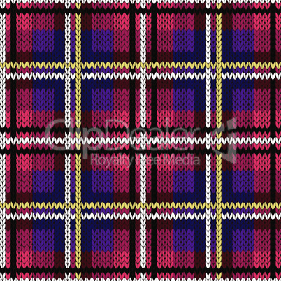Knitting checkered seamless pattern mainly in pink and violet hues
