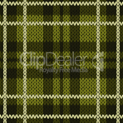 Knitting checkered seamless pattern mainly in warm green hues