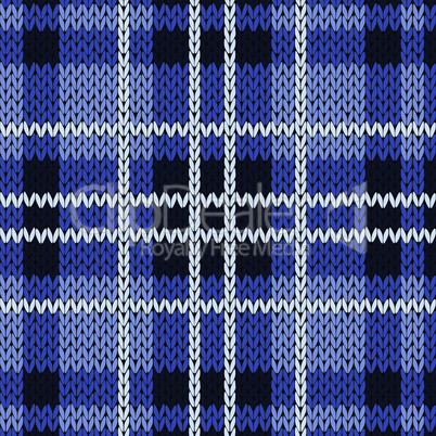 Knitting checkered seamless pattern mainly in blue hues