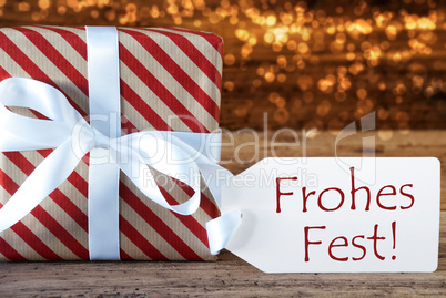 Atmospheric Gift With Label, Frohes Fest Means Merry Christmas