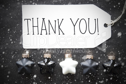 Black Christmas Balls, Snowflakes, Text Thank You