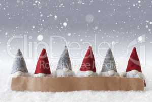 Gnomes, Silver Background, Snowflakes, Copy Space