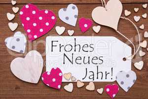 Label, Pink Hearts, Frohes Neues Jahr Means Happy New Year