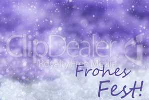 Purple Background, Snow, Snowflakes, Frohes Fest Means Merry Christmas