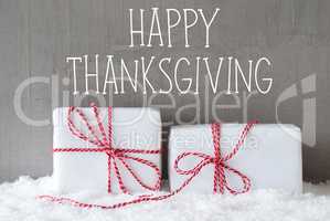 Two Gifts With Snow, Text Happy Thanksgiving