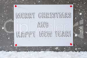 Label On Cement Wall, Snowflakes, Merry Christmas, Happy New Year
