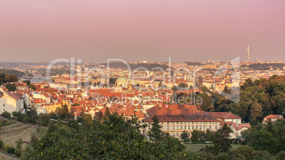 view of Prague City from the monastery strahov in the  evening s