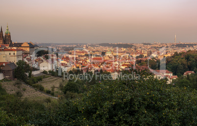 view of Prague City from the monastery strahov in the  evening s