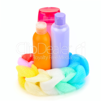 set of shampoo and liquid soap isolated on white background