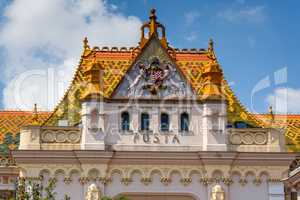 Beautiful facade of the post office in Pécs, of Hungary, 18 aug